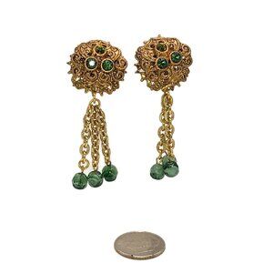 Vintage Filigree and Rhinestone Dangle Earrings W. Germany